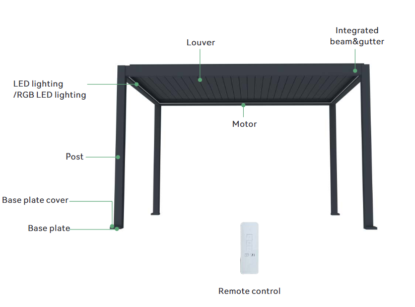Nebula Motorised Series Freestanding Louvre Roof Aluminium Pergola