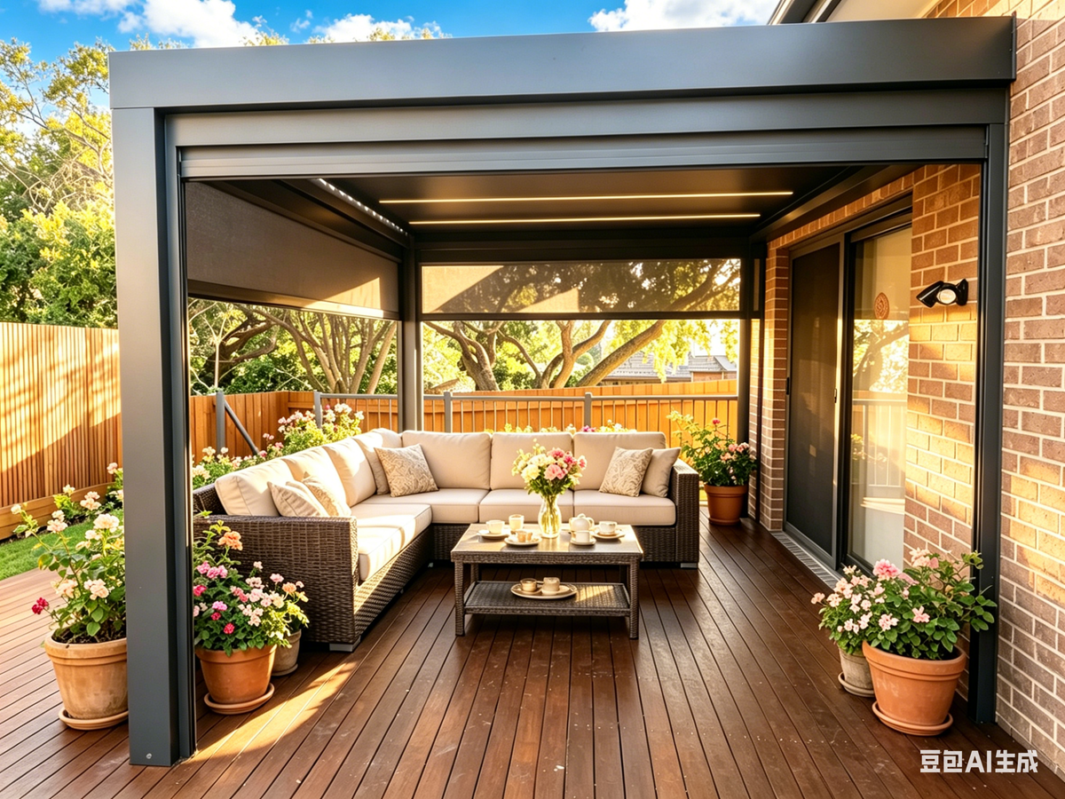 Nebula Motorised Series Wall Mounted Louvre Roof Aluminium Pergola