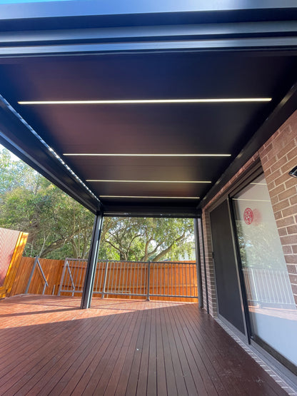 Nebula Motorised Series Wall Mounted Louvre Roof Aluminium Pergola