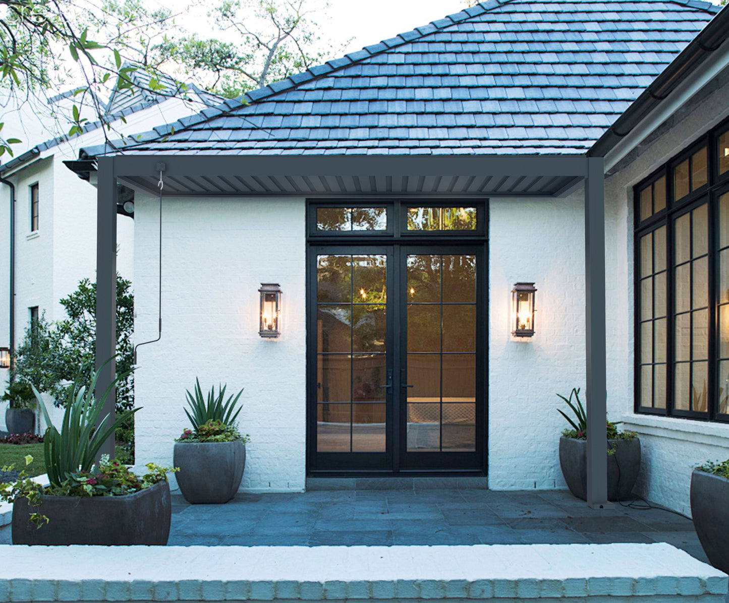 Stellaris Manual Series Wall Mounted Louvre Roof Aluminium Pergola